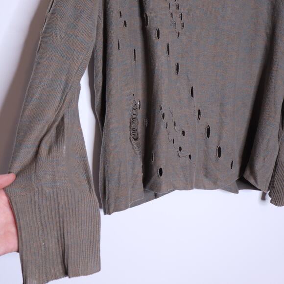 BCBGENERATION Distressed Sweater Marled Fern Taupe Cardigan Casual Women's M - Picture 9 of 12